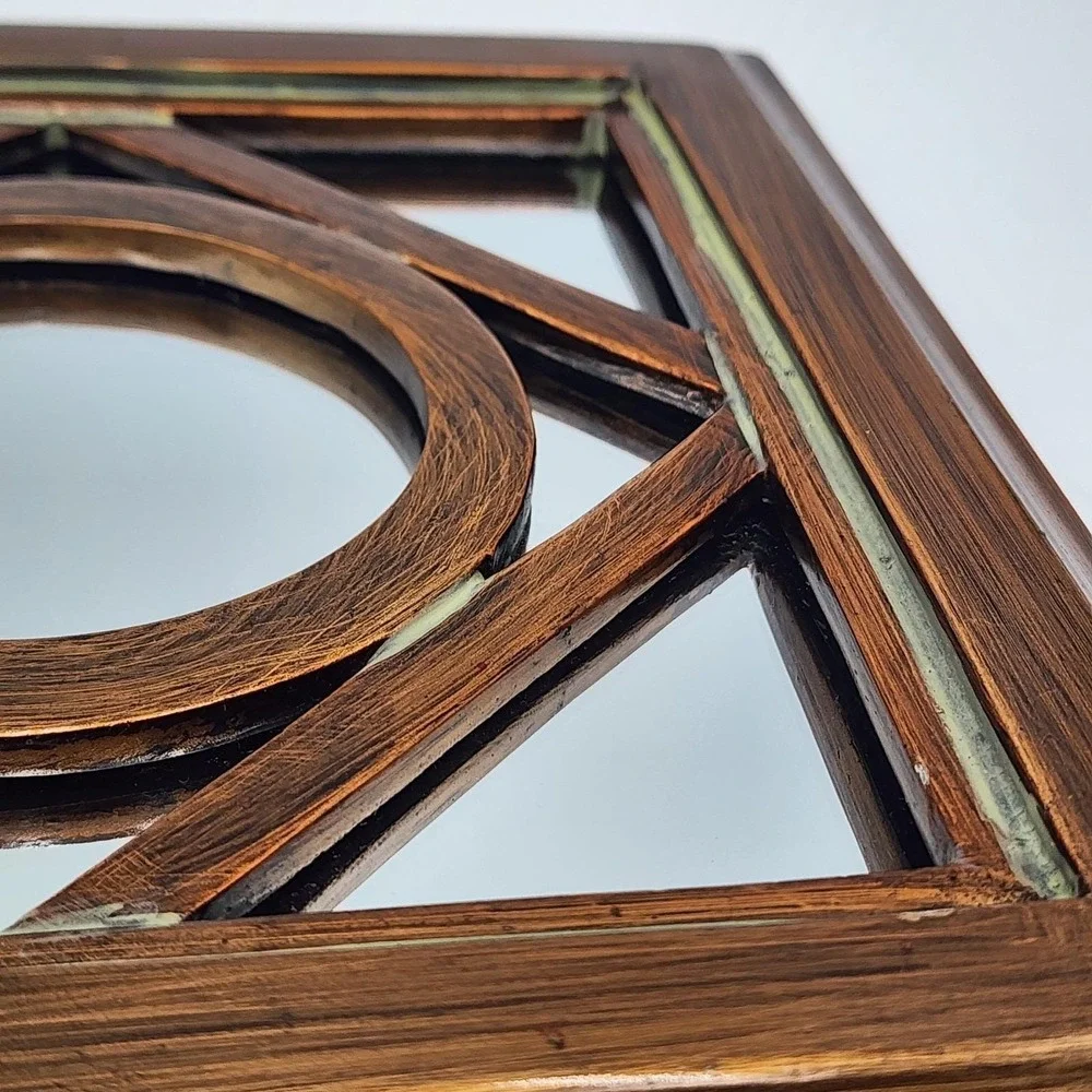 Vintage 70s Brass Tone Wall Mirror Geometric Layered Modernist Accent Decor‎ 10
